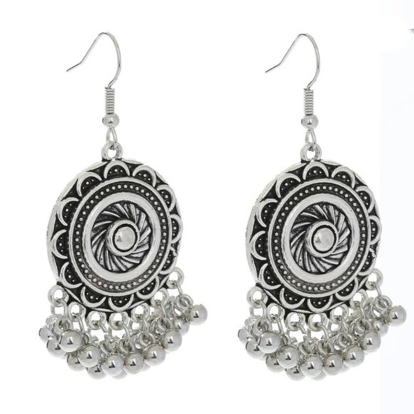 Silver-Tone Bead Tassel Drop Earrings BRAND NEW - Picture 2 of 6